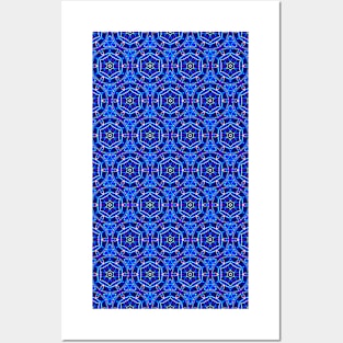 Electric Blue Kaleidoscopic Pattern Posters and Art